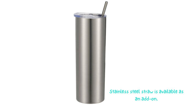 20oz Stainless Steel, Skinny Straight Tumbler, with Slide Lid & Straw - Blanks R Us Australia#