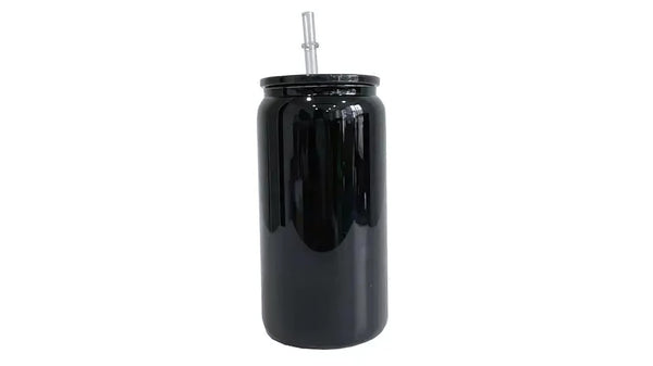 PRE SALE 16oz Sublimation High Gloss Black Beer Glass Can, Plastic Lid, Plastic Straw - Libby Can Blanks R Us Australia#