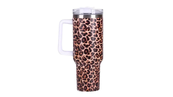 40oz Tumbler, Double Walled, Animal Print with Handle and Lid - Blanks R Us Australia#